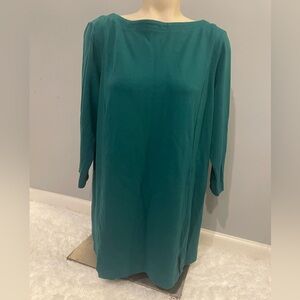 J. Jill Ponte Tunic Top Size L/XL Teal  3/4 Sleeve Side Slits shirt EUC boatneck
